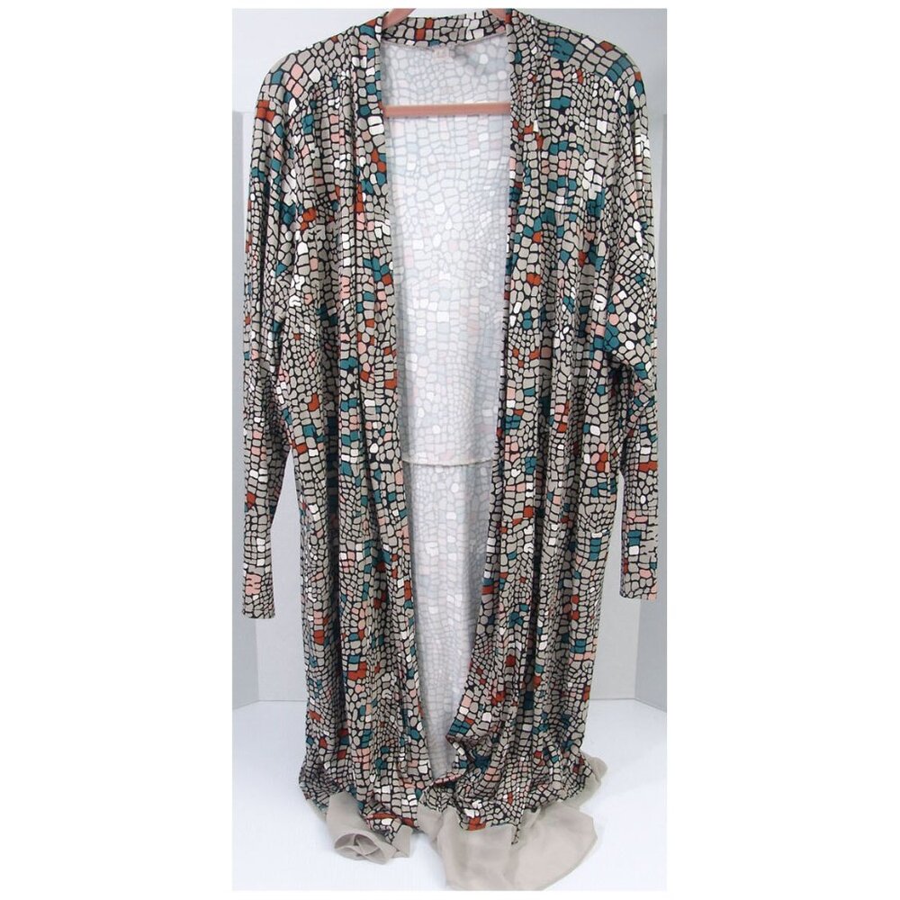 New Logo Lori Goldstein 3X Long Duster Cardigan Mosaic Abstract Wearable Art